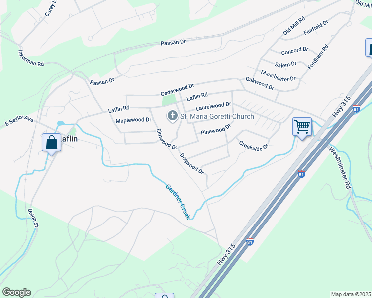 map of restaurants, bars, coffee shops, grocery stores, and more near 98 Elmwood Drive in Wilkes-Barre