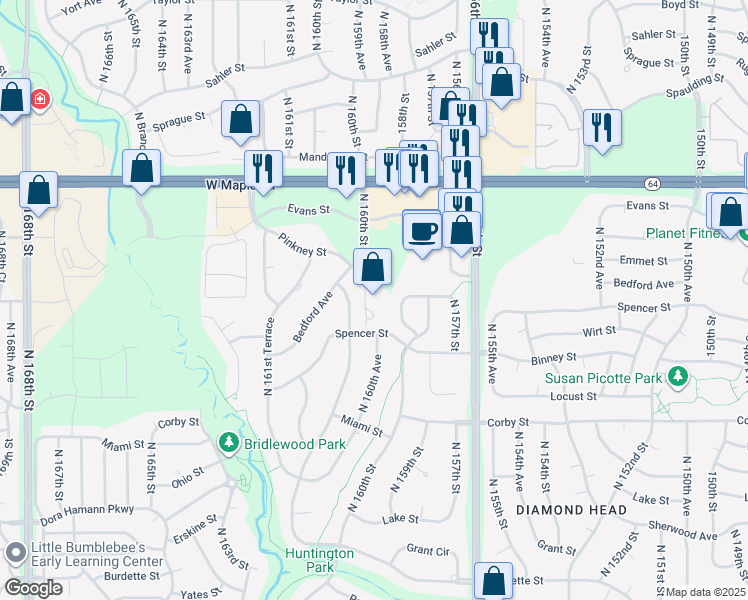map of restaurants, bars, coffee shops, grocery stores, and more near 3240 North 159th Avenue in Omaha