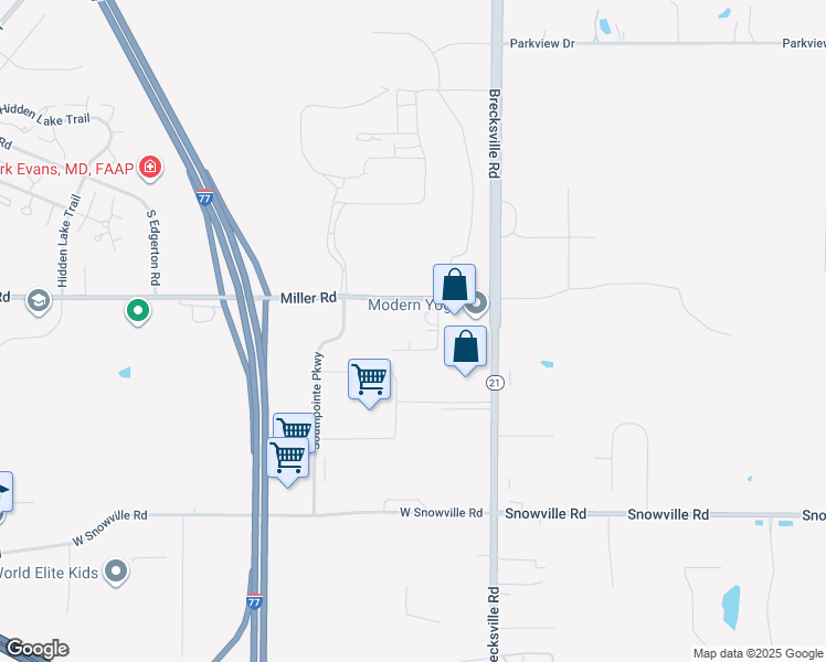 map of restaurants, bars, coffee shops, grocery stores, and more near 6896 Miller Road in Brecksville