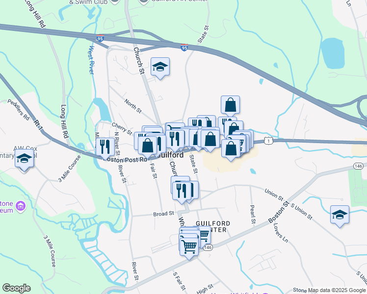 map of restaurants, bars, coffee shops, grocery stores, and more near 995 Boston Post Road in Guilford