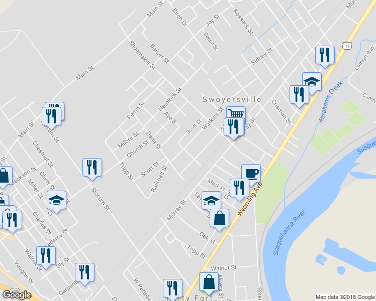 map of restaurants, bars, coffee shops, grocery stores, and more near 83 Watkins Street in Kingston