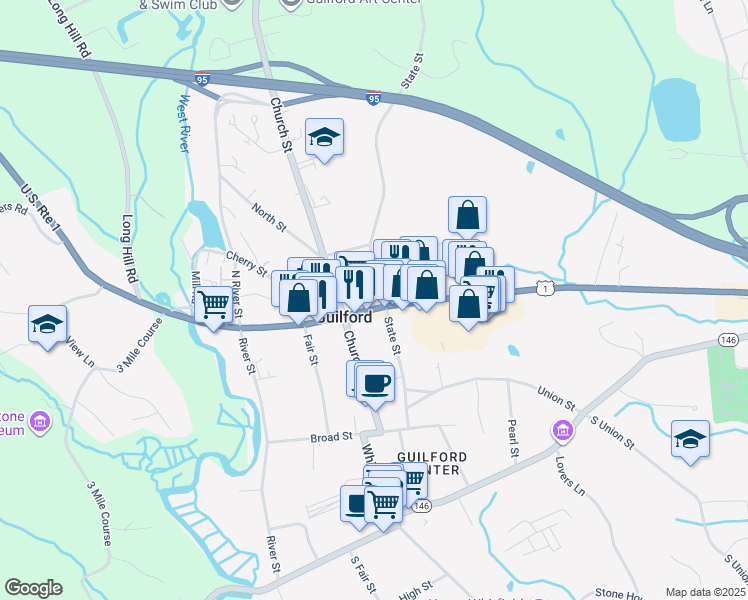 map of restaurants, bars, coffee shops, grocery stores, and more near 991 Boston Post Road in Guilford