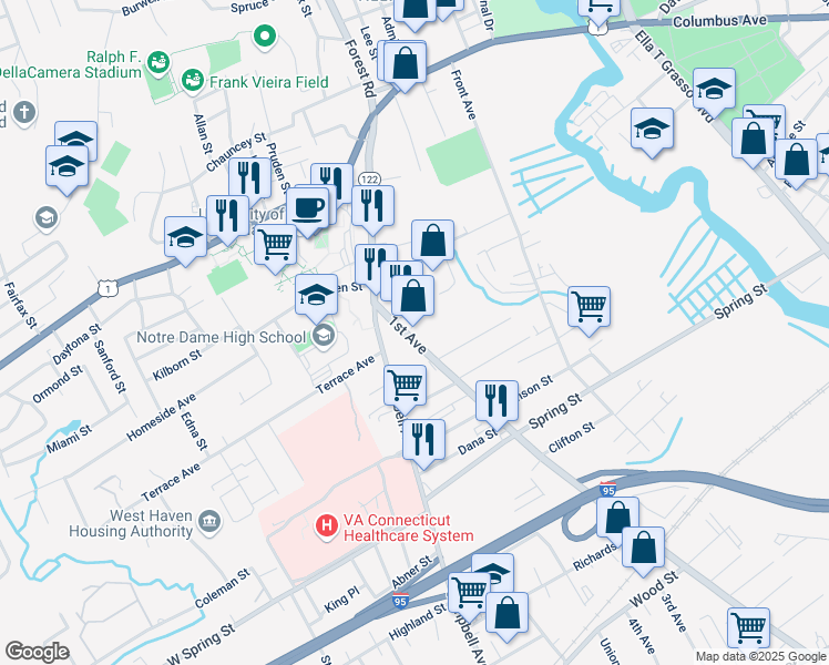 map of restaurants, bars, coffee shops, grocery stores, and more near 961 1st Avenue in West Haven
