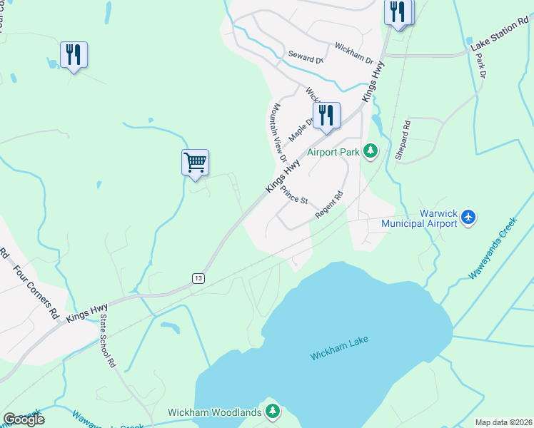 map of restaurants, bars, coffee shops, grocery stores, and more near 10 Baron Drive in Warwick