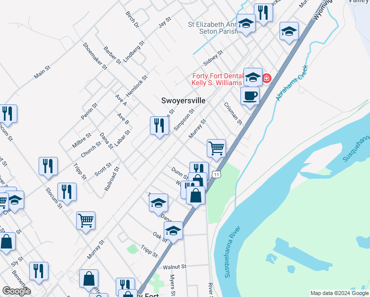 map of restaurants, bars, coffee shops, grocery stores, and more near 1366 Murray Street in Kingston