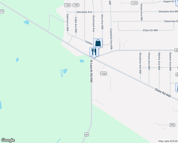 map of restaurants, bars, coffee shops, grocery stores, and more near 4565 North Leavitt Road Northwest in Warren