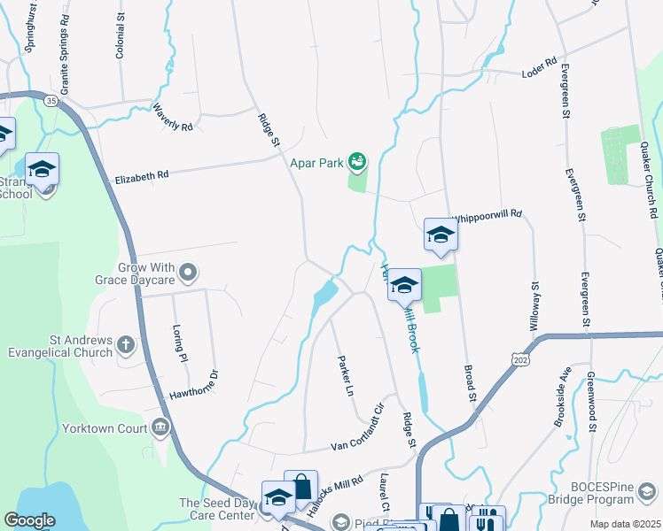 map of restaurants, bars, coffee shops, grocery stores, and more near 2330 Ridge Street in Yorktown Heights