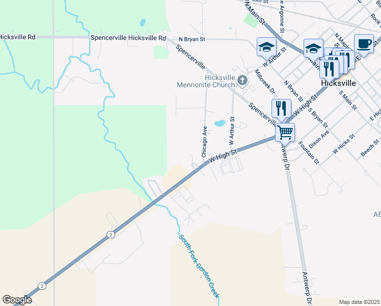 map of restaurants, bars, coffee shops, grocery stores, and more near 502 West High Street in Hicksville
