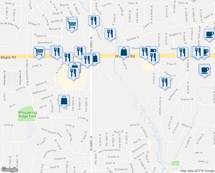 map of restaurants, bars, coffee shops, grocery stores, and more near 3215 North 168th Street in Omaha
