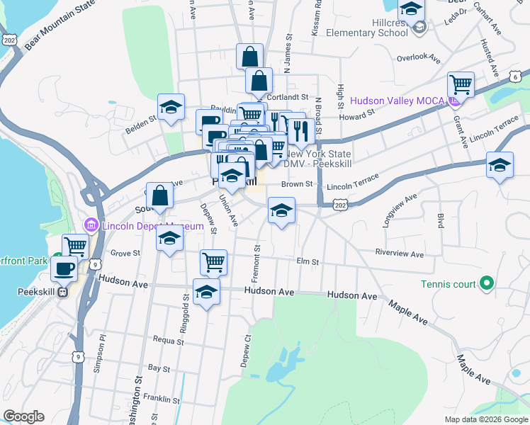 map of restaurants, bars, coffee shops, grocery stores, and more near 946 2nd Street in Peekskill