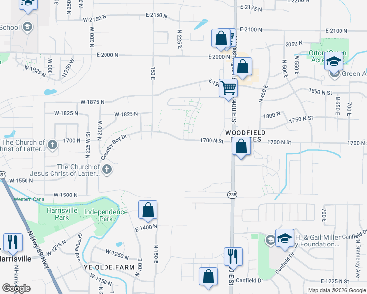 map of restaurants, bars, coffee shops, grocery stores, and more near 1661 North Washington Boulevard in Ogden