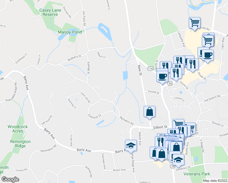 map of restaurants, bars, coffee shops, grocery stores, and more near 97 Millstone Court in Ridgefield