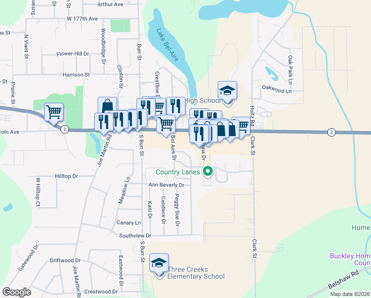 map of restaurants, bars, coffee shops, grocery stores, and more near 1800 E Commercial Ave in Lowell