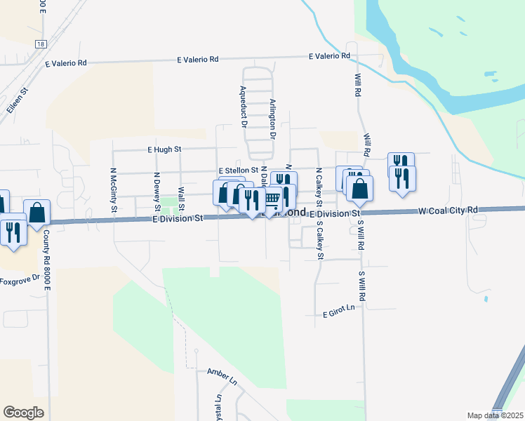 map of restaurants, bars, coffee shops, grocery stores, and more near 85 North Daley Street in Diamond
