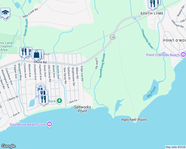 map of restaurants, bars, coffee shops, grocery stores, and more near 10 Cutler Road in Old Lyme