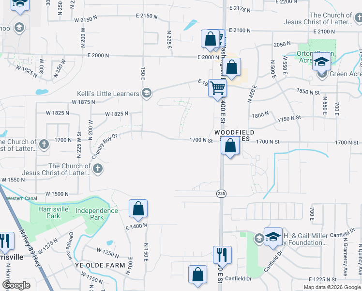 map of restaurants, bars, coffee shops, grocery stores, and more near 1659 North Washington Boulevard in Ogden
