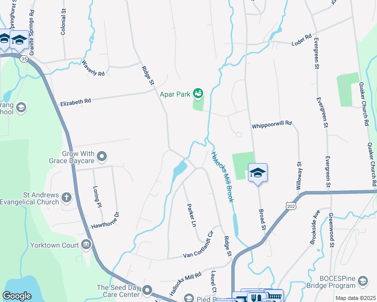 map of restaurants, bars, coffee shops, grocery stores, and more near 2330 Ridge Street in Yorktown Heights