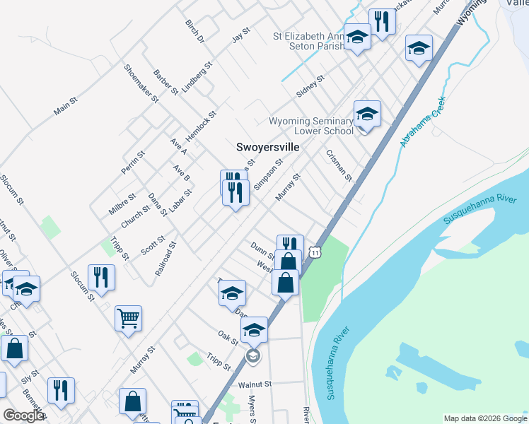 map of restaurants, bars, coffee shops, grocery stores, and more near 1366 Murray Street in Kingston