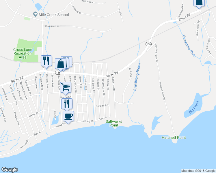 map of restaurants, bars, coffee shops, grocery stores, and more near 43 Billow Road in Old Lyme