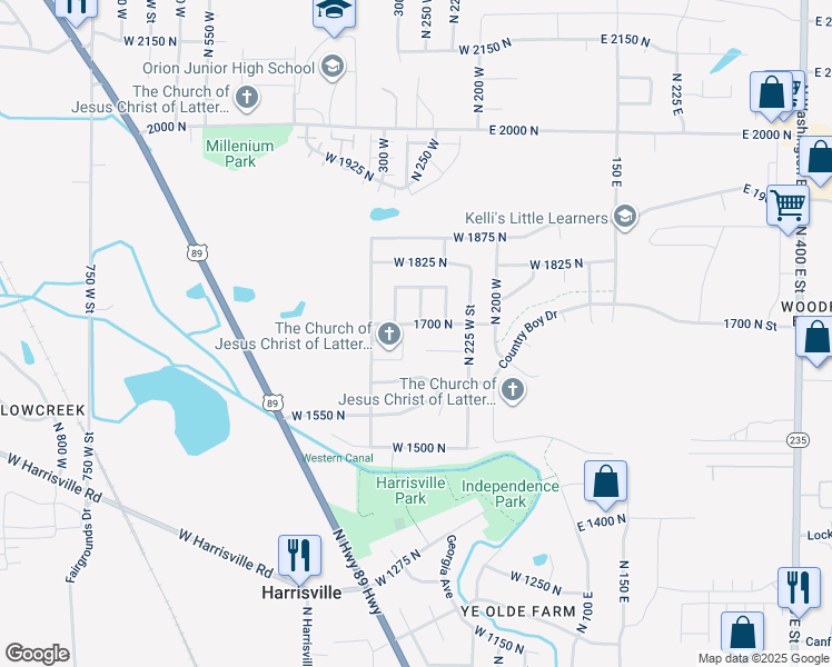map of restaurants, bars, coffee shops, grocery stores, and more near 313 1700 North in Ogden