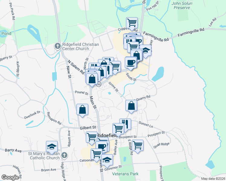 map of restaurants, bars, coffee shops, grocery stores, and more near in Ridgefield