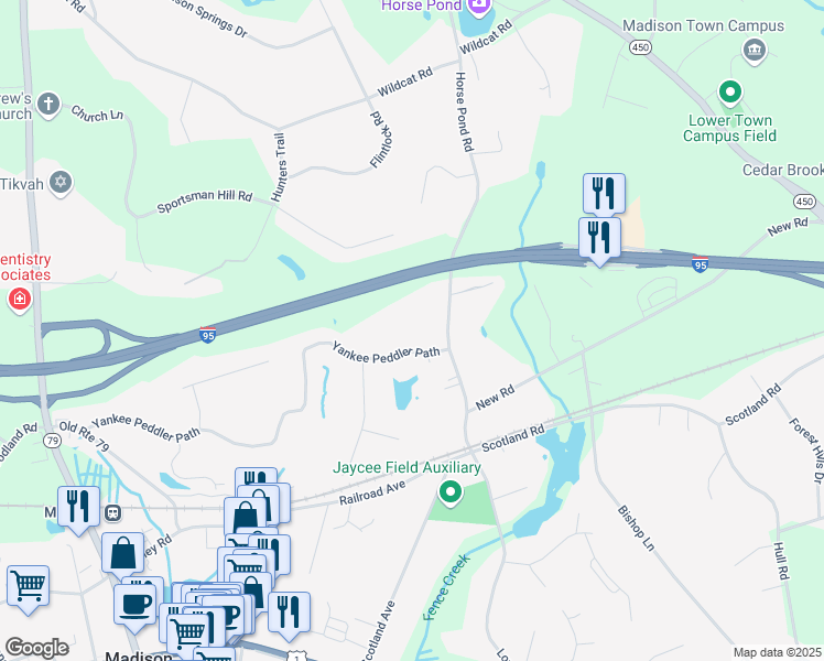 map of restaurants, bars, coffee shops, grocery stores, and more near 12 Yankee Peddler Path in Madison