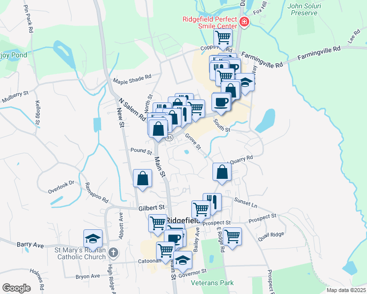 map of restaurants, bars, coffee shops, grocery stores, and more near 60 Olcott Way in Ridgefield