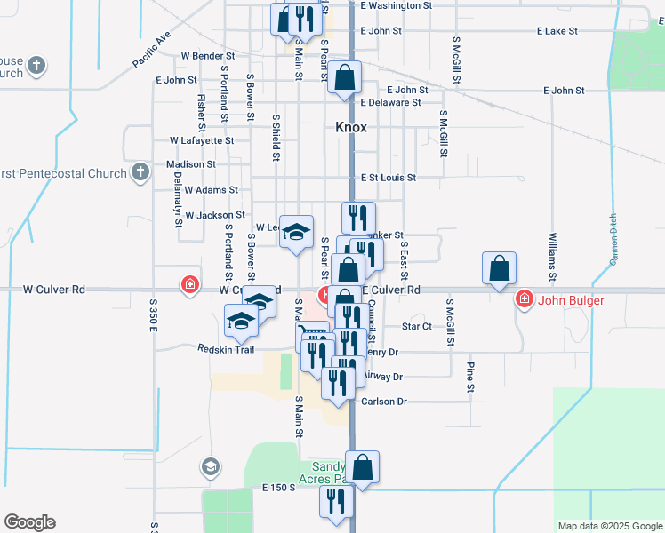 map of restaurants, bars, coffee shops, grocery stores, and more near 701-913 S Pearl St in Knox