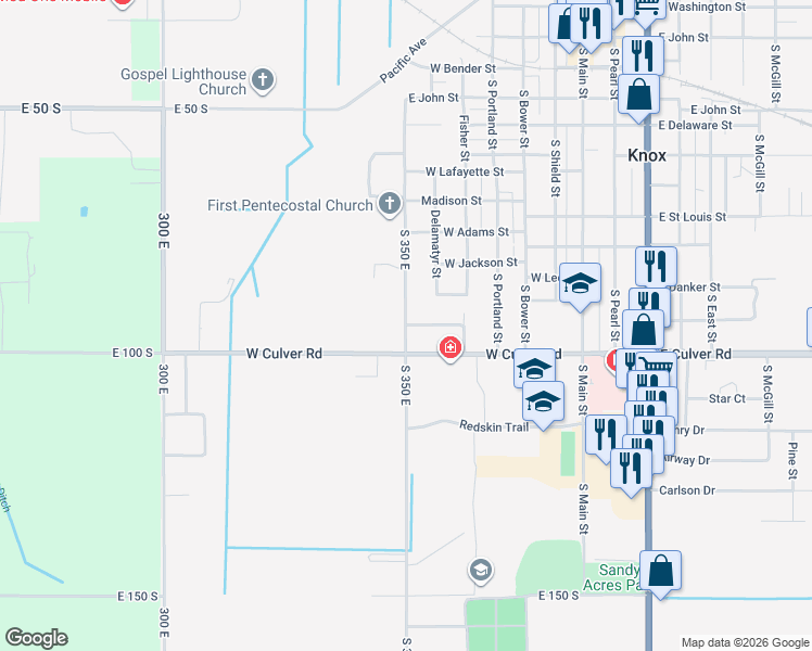 map of restaurants, bars, coffee shops, grocery stores, and more near 505 W Ellis St in Knox