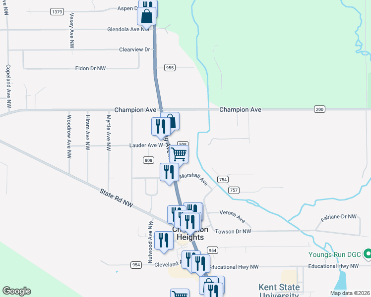 map of restaurants, bars, coffee shops, grocery stores, and more near 4877 Lynn PI Northwest in Warren