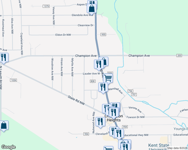 map of restaurants, bars, coffee shops, grocery stores, and more near 139 Lauder Avenue West in Warren