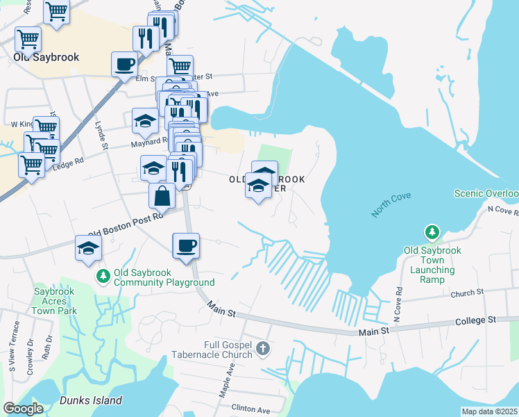 map of restaurants, bars, coffee shops, grocery stores, and more near 60 Sheffield Street in Old Saybrook