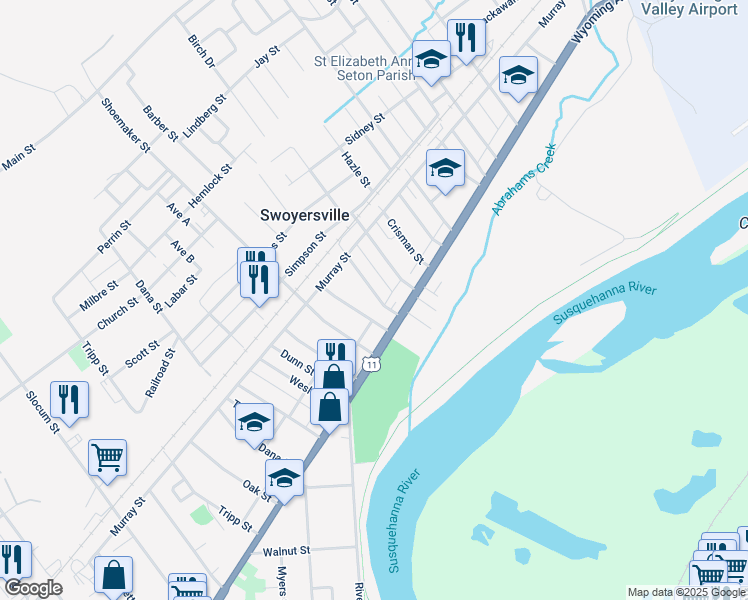 map of restaurants, bars, coffee shops, grocery stores, and more near 32 Bidlack Street in Kingston