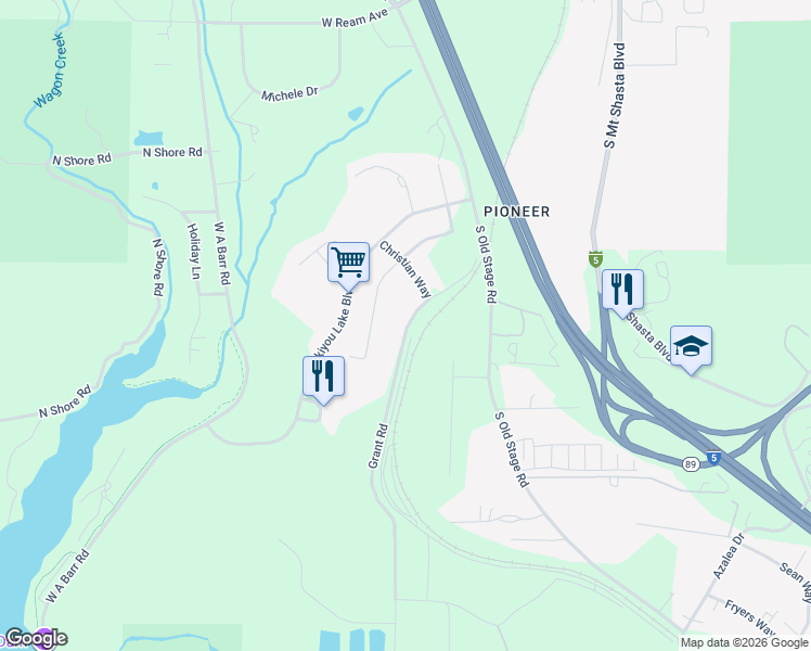 map of restaurants, bars, coffee shops, grocery stores, and more near 1648-2522 Grant Road in Mount Shasta