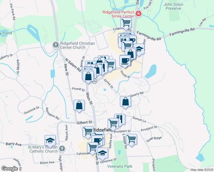 map of restaurants, bars, coffee shops, grocery stores, and more near in Ridgefield