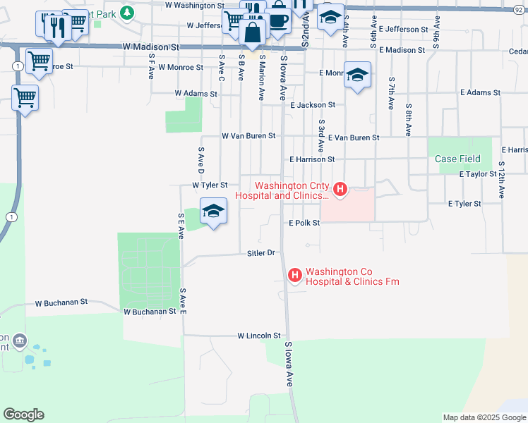 map of restaurants, bars, coffee shops, grocery stores, and more near 1016-1086 South B Avenue in Washington