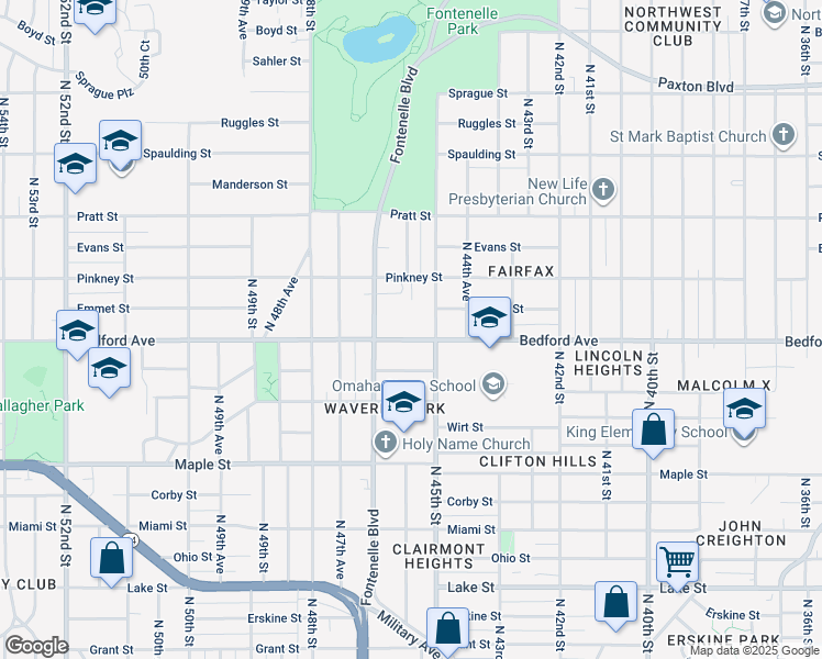 map of restaurants, bars, coffee shops, grocery stores, and more near in Omaha