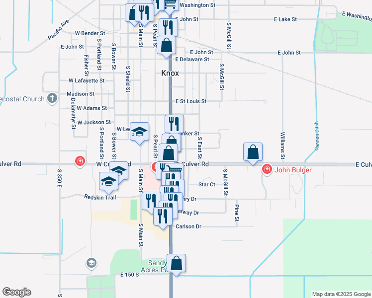 map of restaurants, bars, coffee shops, grocery stores, and more near 301 East Ellis Street in Knox