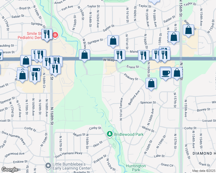 map of restaurants, bars, coffee shops, grocery stores, and more near 3305 North 163rd Plaza in Omaha