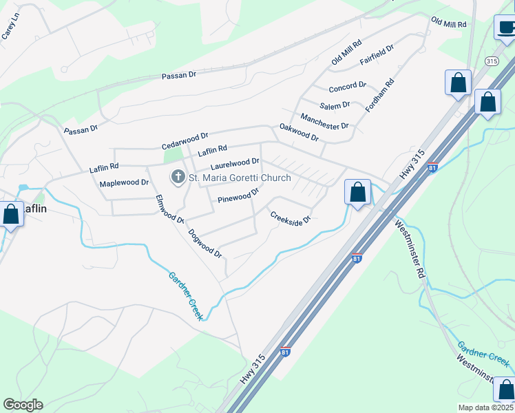 map of restaurants, bars, coffee shops, grocery stores, and more near 1 Hickorywood Drive in Wilkes-Barre