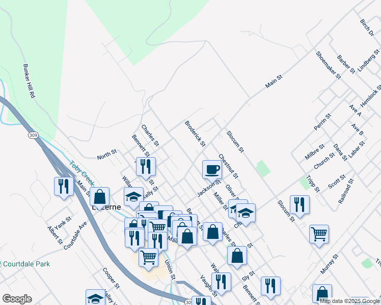 map of restaurants, bars, coffee shops, grocery stores, and more near 747 Miller St in Luzerne