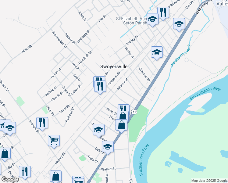 map of restaurants, bars, coffee shops, grocery stores, and more near 1366 Murray Street in Kingston