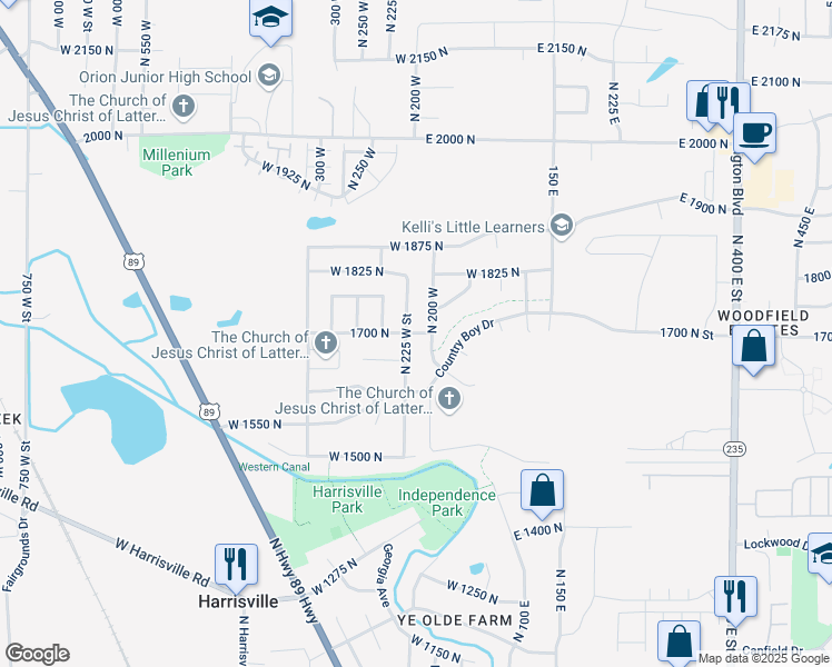 map of restaurants, bars, coffee shops, grocery stores, and more near 209 1700 North in North Ogden