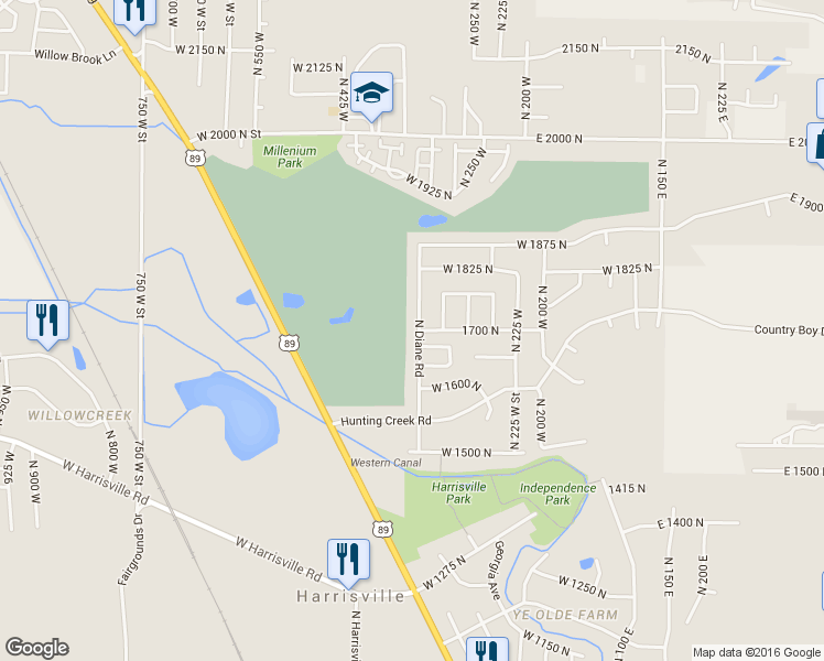 map of restaurants, bars, coffee shops, grocery stores, and more near 1695 North 400 West in North Ogden