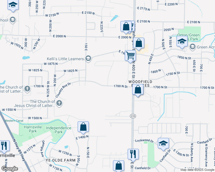map of restaurants, bars, coffee shops, grocery stores, and more near 204 1700 North Street in North Ogden