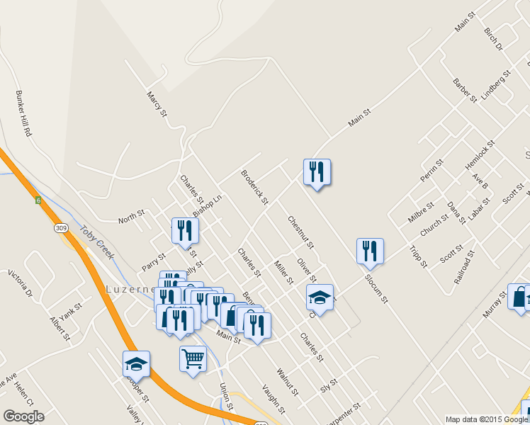 map of restaurants, bars, coffee shops, grocery stores, and more near 457 Oliver Street in Kingston