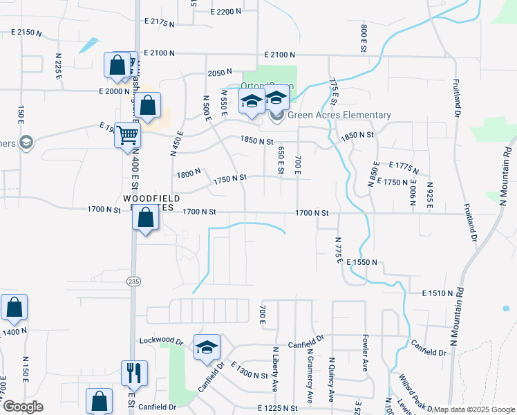 map of restaurants, bars, coffee shops, grocery stores, and more near 620 1700 North Street in Ogden