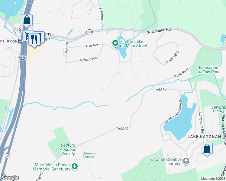 map of restaurants, bars, coffee shops, grocery stores, and more near 16 West Main Street in Goldens Bridge