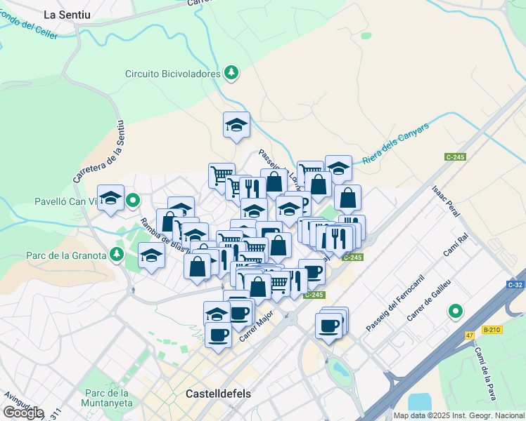 map of restaurants, bars, coffee shops, grocery stores, and more near in Castelldefels