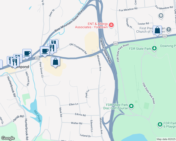 map of restaurants, bars, coffee shops, grocery stores, and more near 2469 Mohansic Avenue in Yorktown Heights